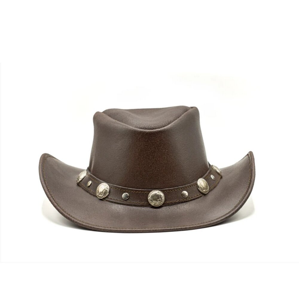 Hadzam S Unisex Water Resistant Brown Leather Buffalo Nickel Western Cowboy Hat